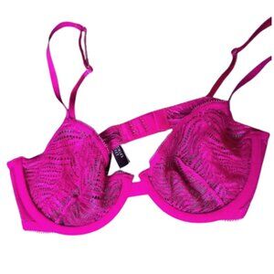 Victorias Secret Bra 34C Unlined Demi Solid Dark Pink Zebra Print Lace